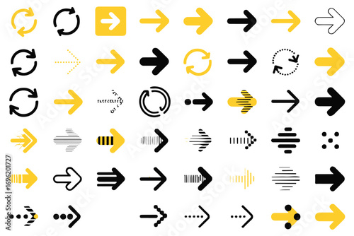 bundle of 48 black yellow white arrow icons vector set for graphic user interface navigation ai eps png