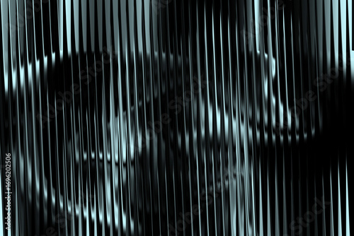 Vector illustration of abstract metallic vertical lines with a distorted, wavy pattern in dark, cool tones, suggesting a futuristic or technological theme