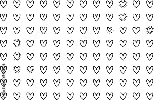 vector hearts grid layout with highlighted unique shape for brain teaser and visual search game
