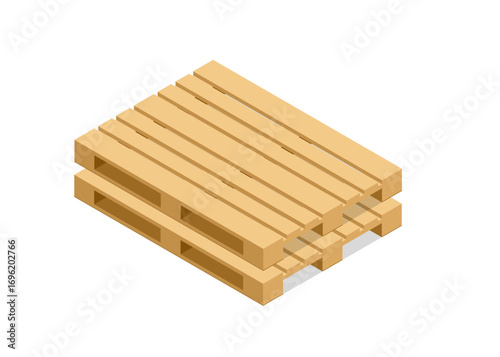Isometric wooden pallet isolated on white background. Colorful empty wood pallet vector icons. Packaging and transportation of goods. Vector illustration.
