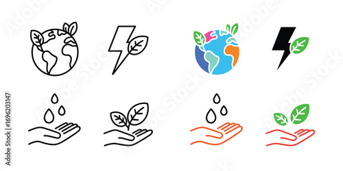 Natural sources protection vector. world, hand, leaf symbol. vector illustration.