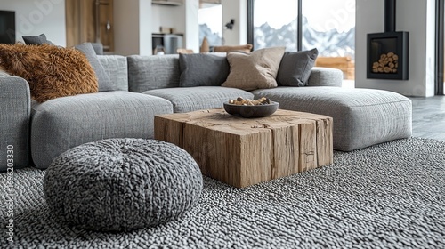 Cozy mountain chalet living room interior design