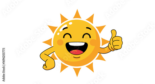 Happy sunshine character giving thumbs up showing joy and approval on a clear day