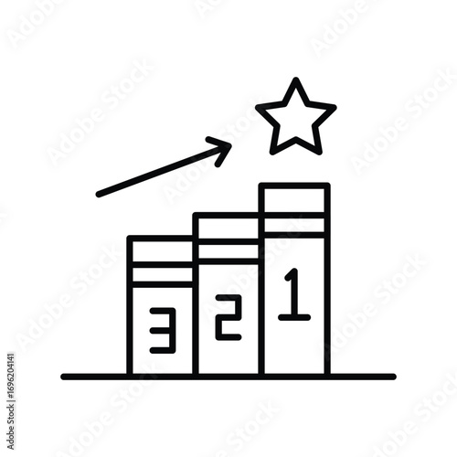 3step bar chart with star on top  upward arrow. Editable stroke icon