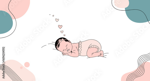 Precious newborn infant sleeping peacefully dreaming sweet dreams of love and innocence