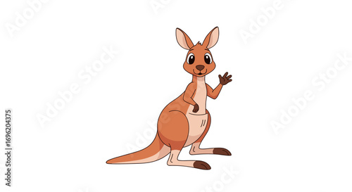 Cute cartoon kangaroo waving happily with a friendly expression and open paws greeting viewers in a charming style