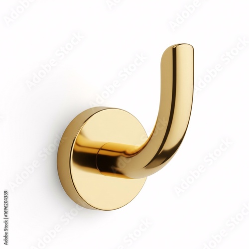 A golden wall hook for clothes, with a smooth matte surface,