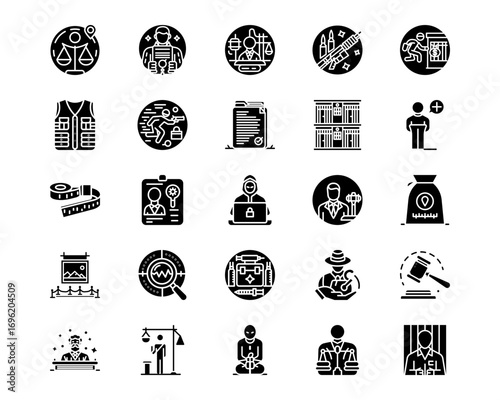 Crime and Law Line Vector Icons