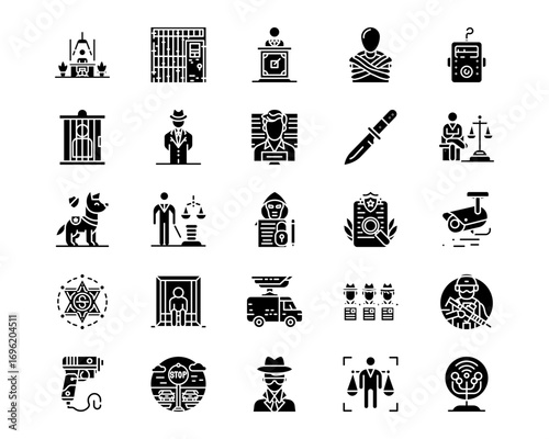Crime and Law Line Vector Icons