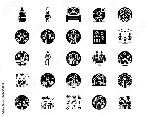 Family Life Line Vector Icons