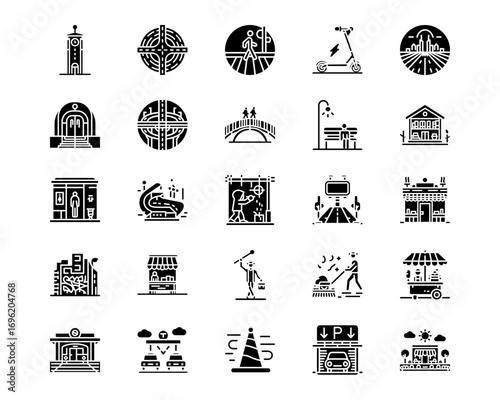 City Elements Line Vector Icons