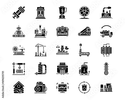 Industrial Process Line Vector Icons