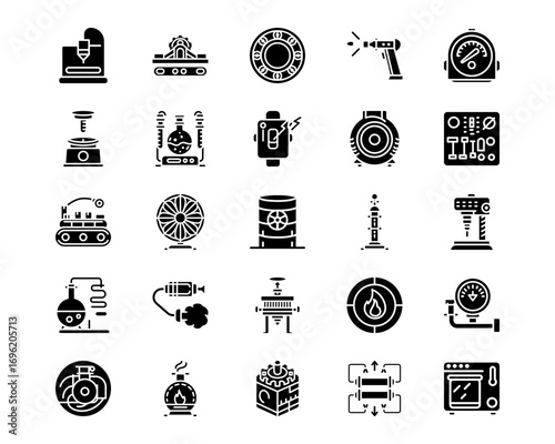 Industrial Process Line Vector Icons
