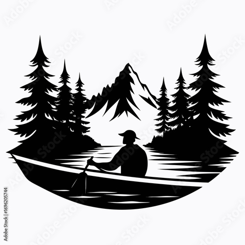 Kayaking in River Silhouette Vector