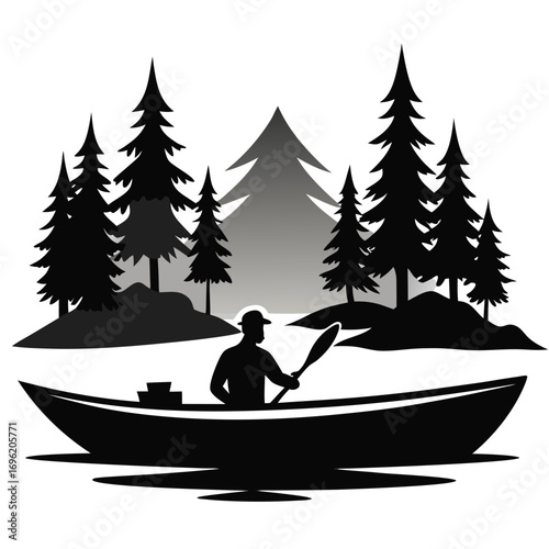 Kayaking in River Silhouette Vector