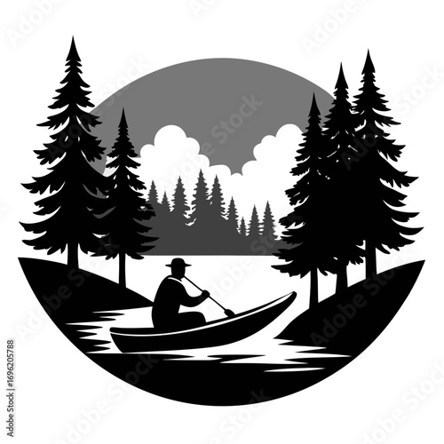 Kayaking in River Silhouette Vector