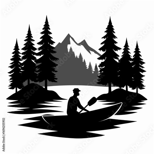 Kayaking in River Silhouette Vector