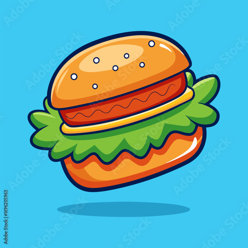 Juicy Burger Illustration.  A Delicious Fast Food Cartoon