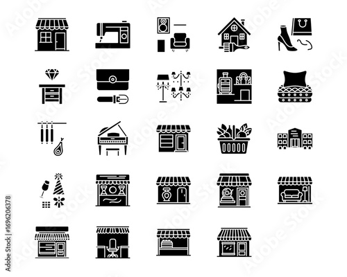 Shops and Stores Line Vector Icons