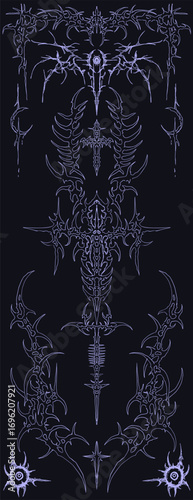 Abstract neo tribal ornament cyber sigilism vector in dark cyber gothic style, perfect for tattoos, prints, or digital artwork