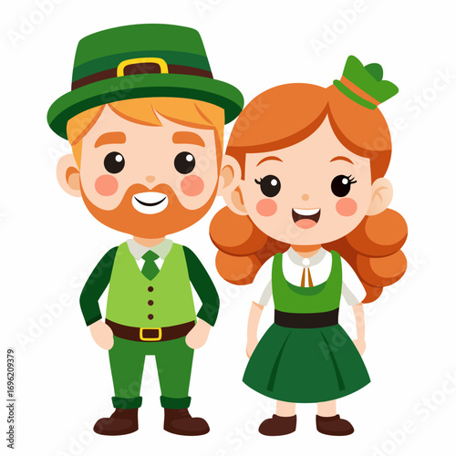 Adorable Irish Couple Cartoon Illustration for St. Patrick's Day