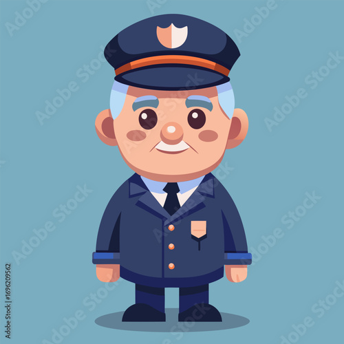 Smiling Elderly Policeman Cartoon Illustration