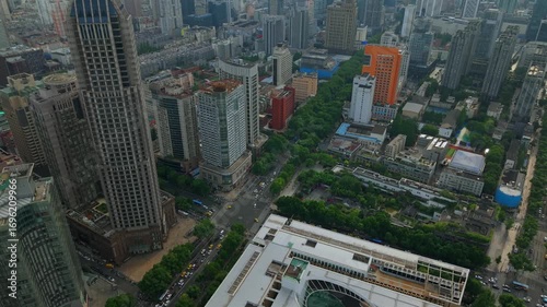 aerial view of Nanjing City downtown by the Xuanwu Lake, China