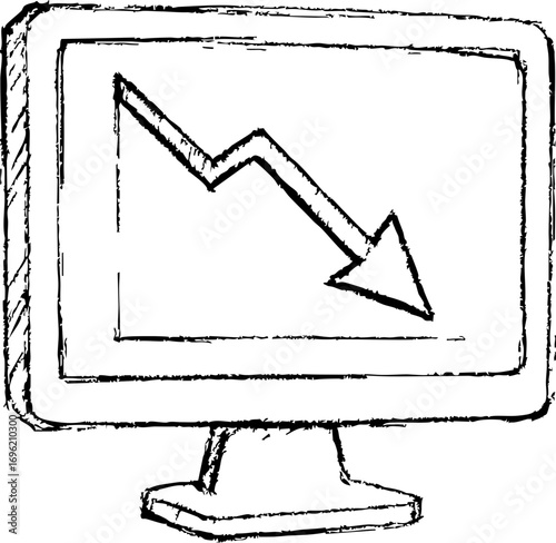 television job loss concept. Declining graph on a computer screen illustration.