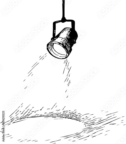 television job loss concept. Light fixture casting shadows on the ground.