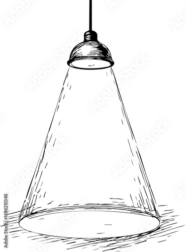 television job loss concept. Pendant light illustration with conical shade.