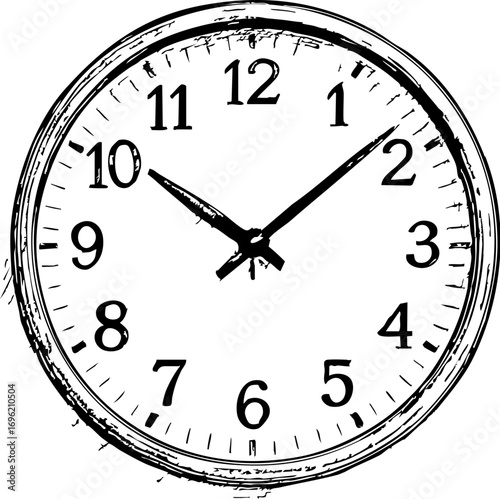 television job loss concept. Clock with black hands and numbers on a white background.