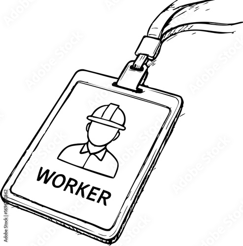 television job loss concept. Identification badge for a worker with safety helmet illustration.