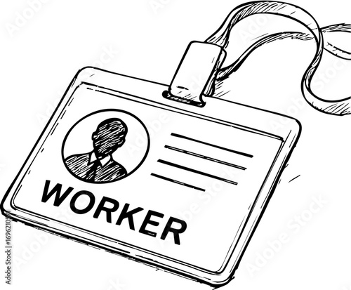 television job loss concept. ID badge with "WORKER" label and a placeholder for a photo.