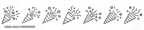 Confetti Poppers Set in Outline Style, Perfect for Celebrations and Holidays