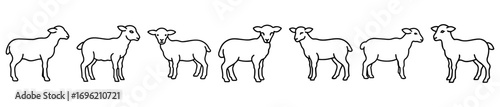 A Sketch of Several Sheep Standing in a Row with Slightly Varied Designs