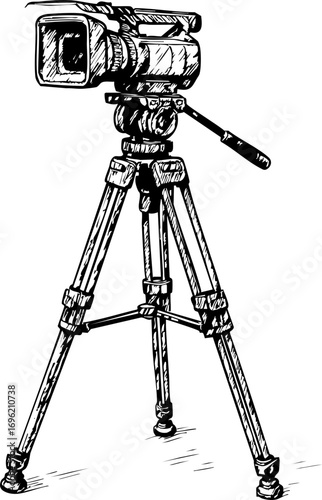 television job loss concept. Camera on a tripod in a sketch style.