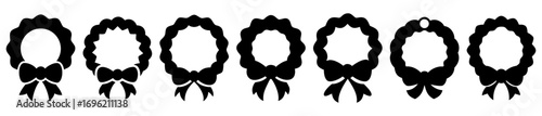 Set of Black and White Holiday Wreath Silhouettes with Bows for Decoration