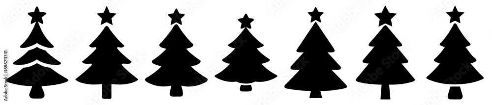 Fototapeta premium Silhouette Christmas Trees with Stars, Diverse Designs for Holiday Decorations