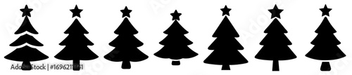 Silhouette Christmas Trees with Stars, Diverse Designs for Holiday Decorations