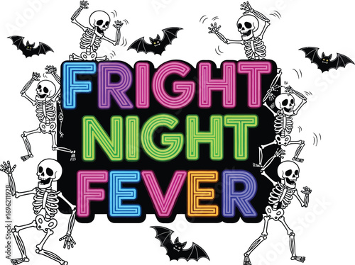 Spooky skeletons dance with bats at Halloween Fright Night Fever party