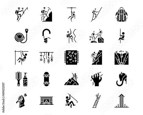 Rock Climbing Line Vector Icons