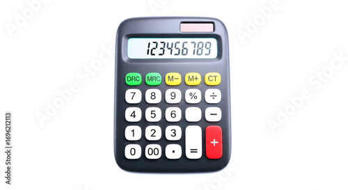 sleek black calculator precise 3d model for finance, business, and education animations, isolated on transparent background