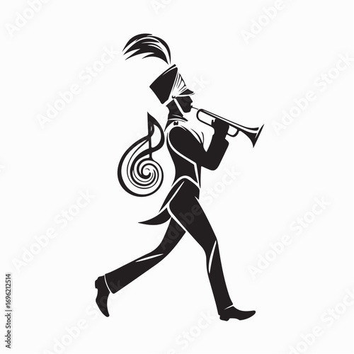 Walking Marching Band Member Playing Trumpet Minimalist Vector Logo Illustration