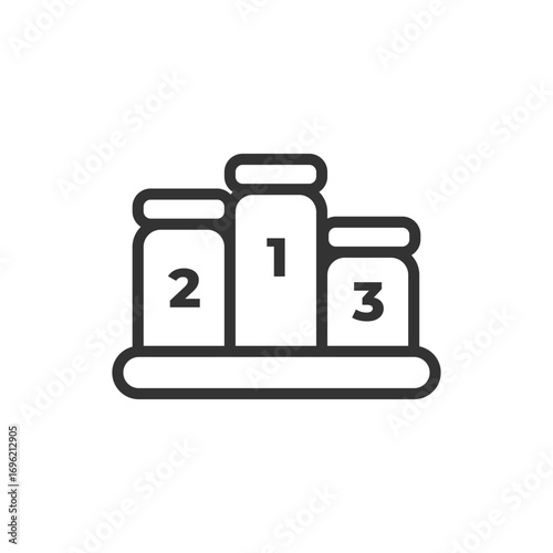 Graphic icon of a podium displaying the numbers 1 2 and 3 representing first second and third place. Editable stroke icon