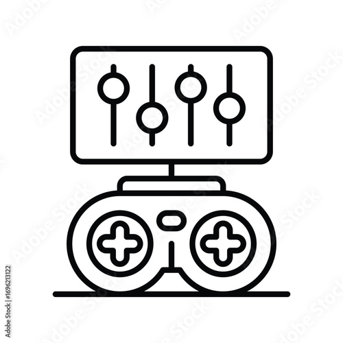 Black line art depicts a controller with a screen on top. Editable stroke icon