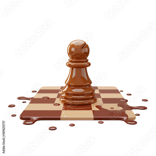 Melting Chocolate Chess Pawn on Board Strategy Game Sweetness