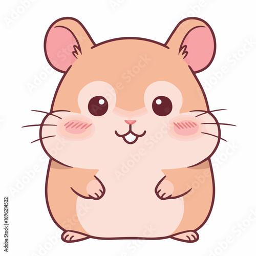 A cute cartoon illustration of a chubby brown hamster with pink ears and rosy cheeks, smiling happily.
