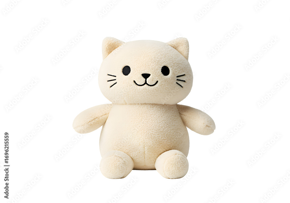 Obraz premium Cream-Colored Plush Cat Toy: Soft, Cuddly Companion for Kids on white background