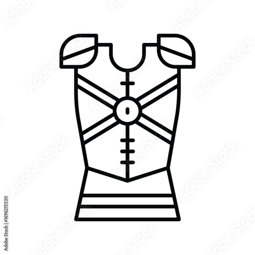 Line art illustration of armor with detailed belts and shoulder plates. Editable stroke icon