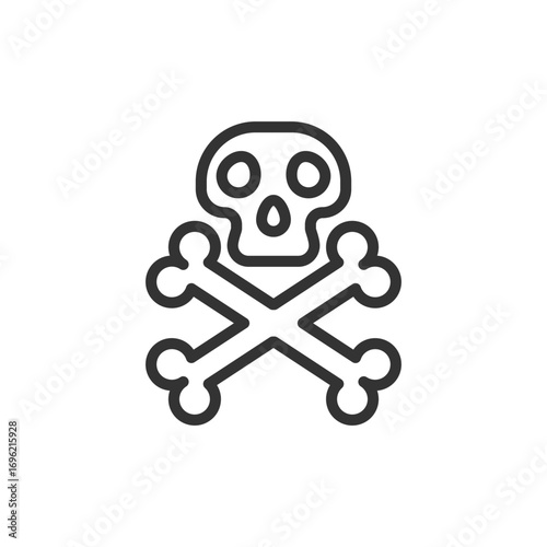 Skull and crossbones simple graphic of a skull above crossed bones outlined in black against a white background. Editable stroke icon